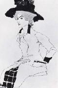 Egon Schiele Portrait of a woman with a large hat oil